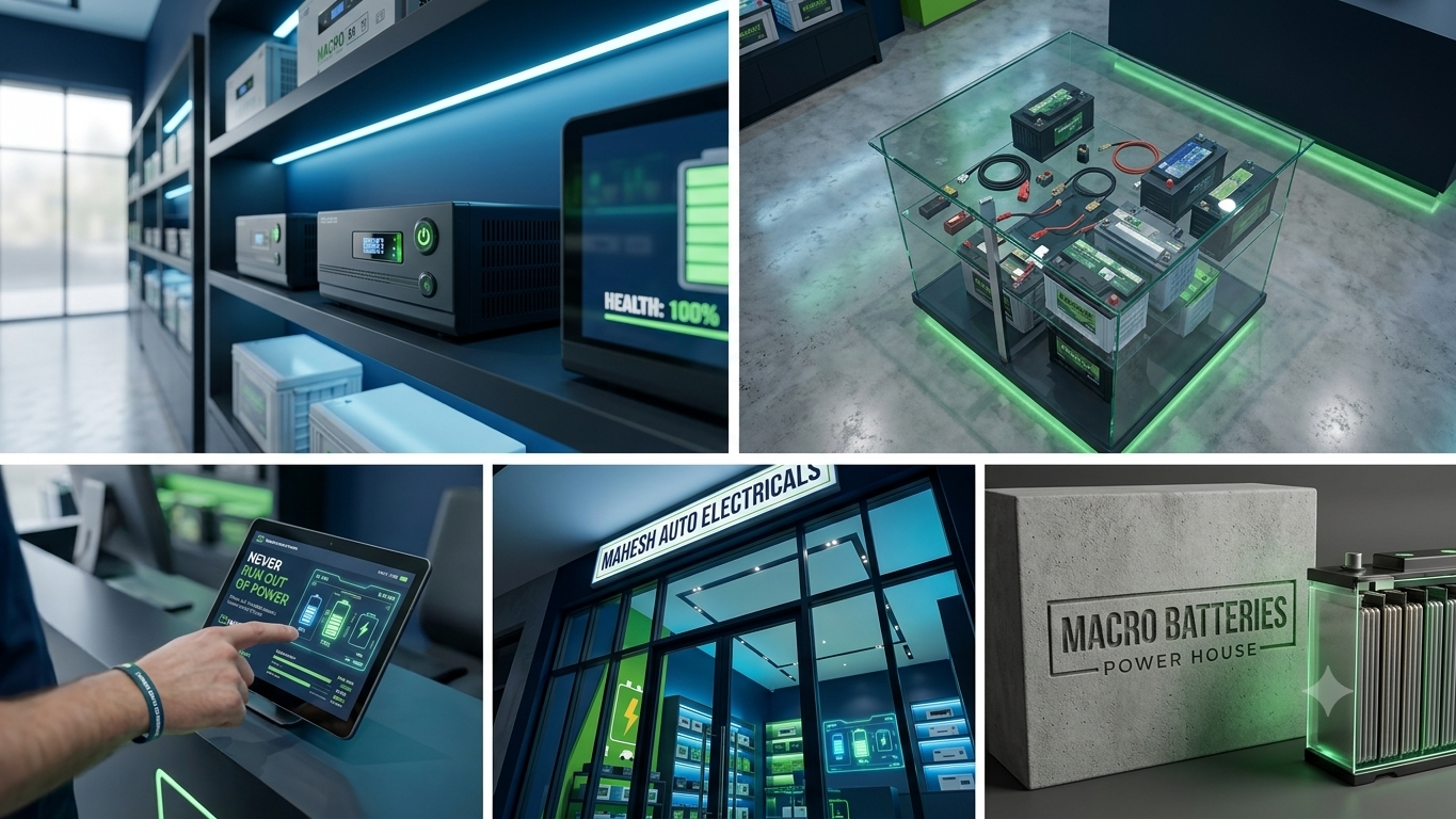 Mahesh Auto Electricals store interior — Macro Batteries Power House Kapurthala battery shop